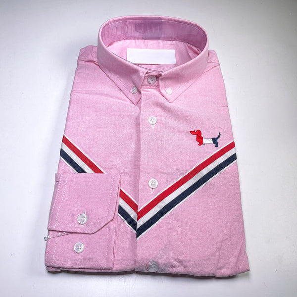 Men's pink long sleeved button-down oxford shirt by T. Browne