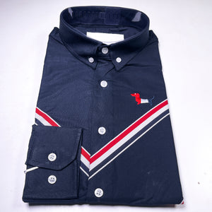 Men's navy-blue long sleeved button-down oxford shirt by T. Browne