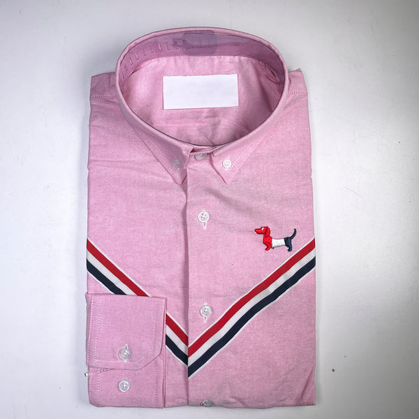 Men's pink long sleeved button-down oxford shirt by T. Browne